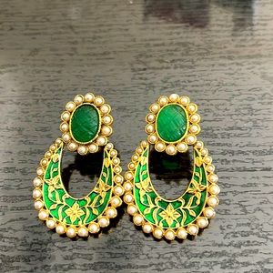 New metallic green carved earrings encrusted with pearls.  Price reduced!!